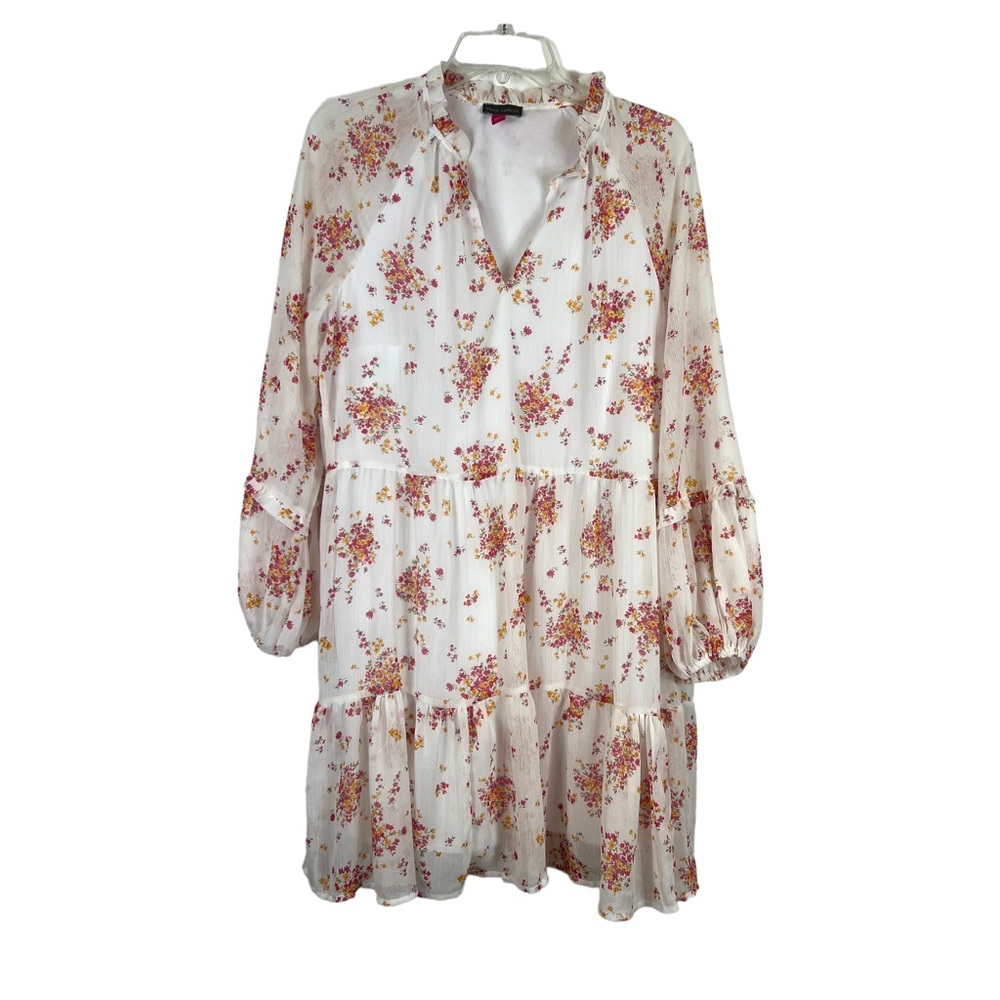 Vince Camuto White Pink Floral Flowy Spring Easter Dress Above Knee Women Size M